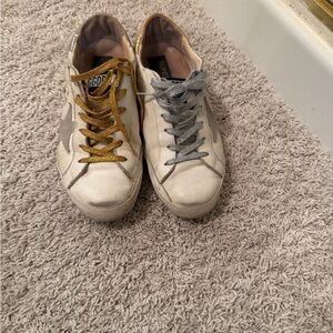 Golden Goose White Sneakers with Gold and Gray Laces